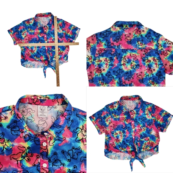 GRATEFUL DEAD Tie Dye Button Down Crop Tie Knot Front - Picture 2 of 9